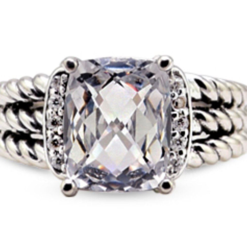 Petite Wheaton® Ring with White Topaz and Pavé Diamonds
